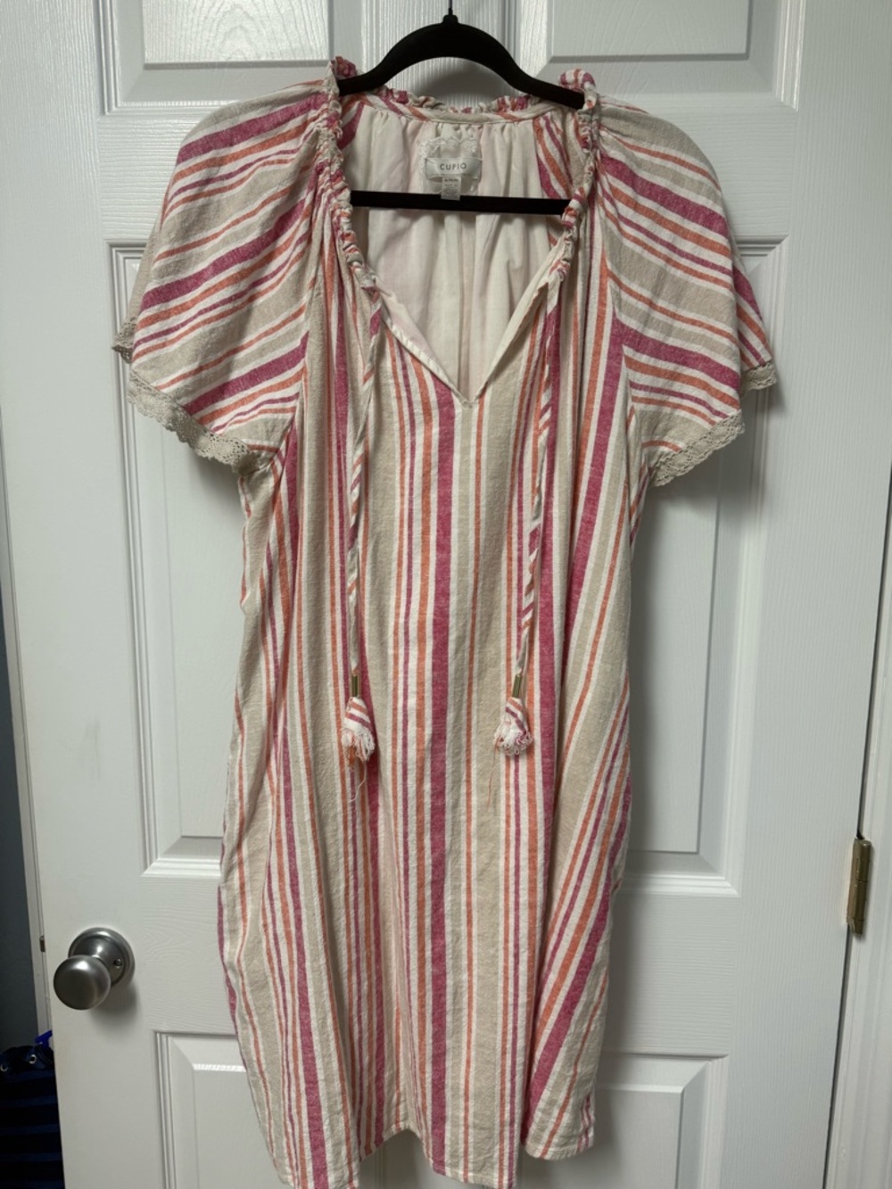 Cupio Pink & Cream Striped Tie-Front Tunic Dress